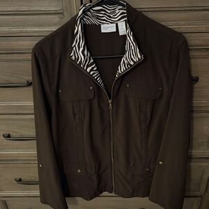 Stylish Brown Jacket with Zebra Print Collar